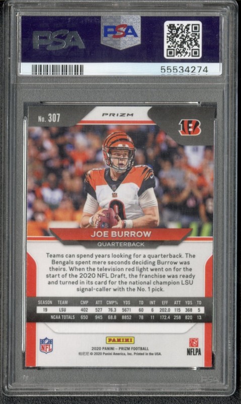 2020 Panini Prizm Joe Burrow Red Ice #307 PSA 9 MINT RC ROOKIE view 2