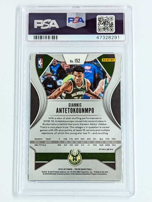 2019-20 Panini Prizm Green Prizm #152 Giannis Antetokounmpo PSA 9 Bucks view 2