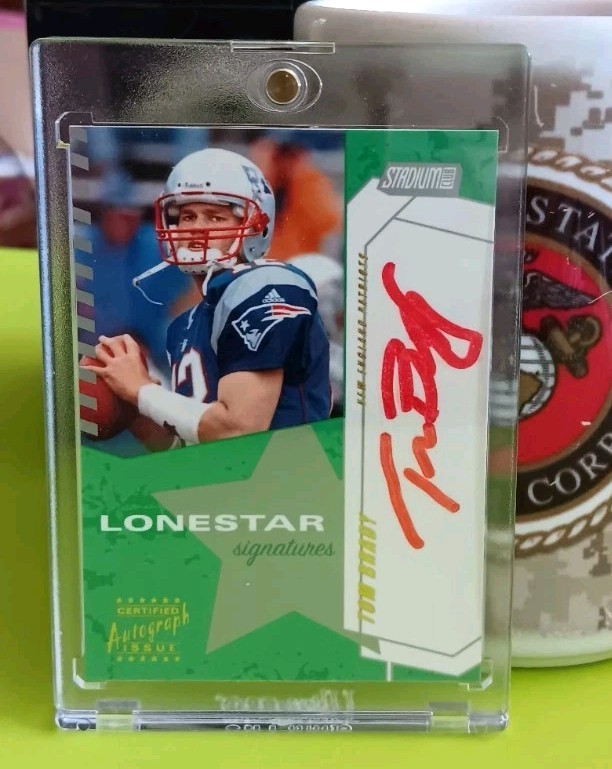 2002 TOM BRADY STADIUM CLUB AUTO (RED) #LS-TB LONESTAR SIGNATURES ISSUE w/cover!