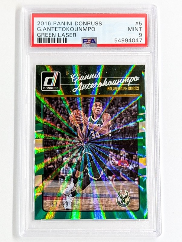 2016-17 Panini Donruss Green Laser #5 Giannis Antetokounmpo /99 PSA 9 Bucks