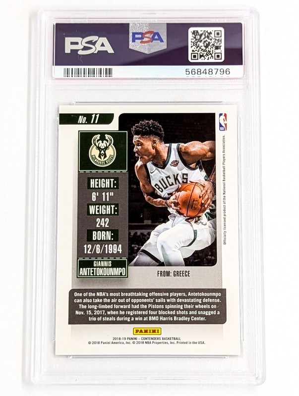 2018 Panini Contenders The Finals Ticket #11 Giannis Antetokounmpo /99 PSA 9 view 2