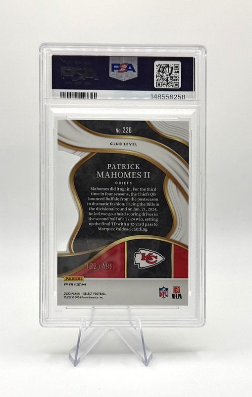 2023 Select Patrick Mahomes II #226 Neon Green Prizm Die-Cut /499 -PSA 9 Low POP view 2