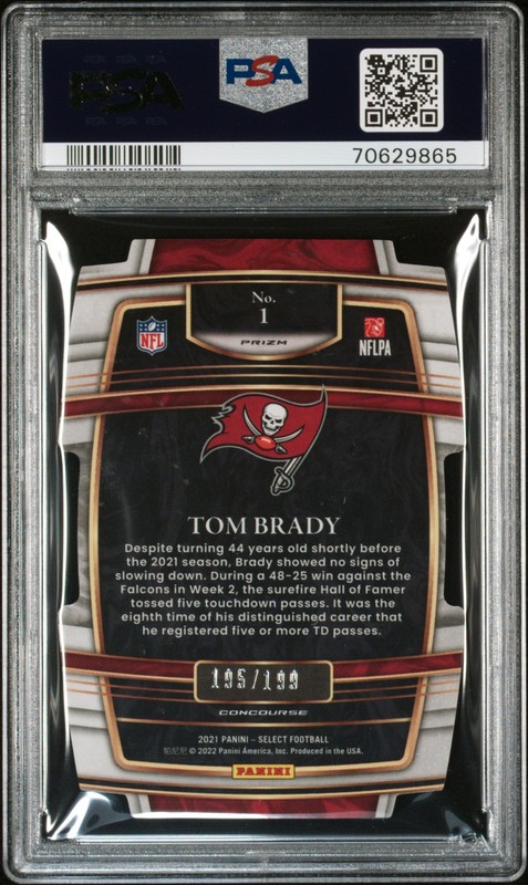 2021 Panini Select #1 Tom Brady Die-Cut Copper Prizm PSA 8 view 2