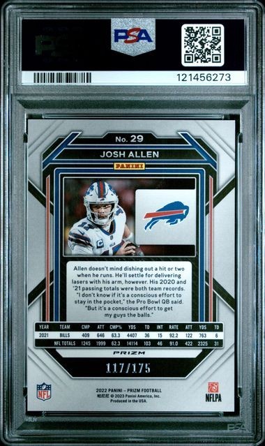 2022 Panini Prizm Josh Allen Hyper Prizm 117/175 PSA 10 #29 view 2