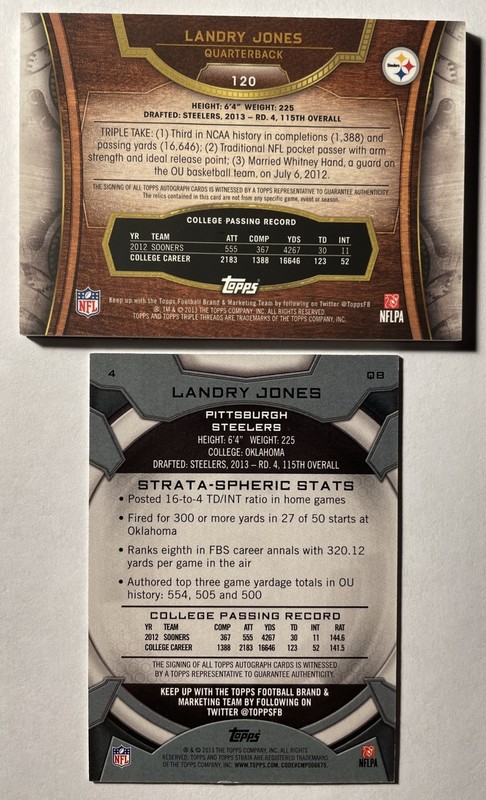 2013 Topps Triple Threads LANDRY JONES Rookie Patch Auto /99 + 2013 Strata Auto view 2