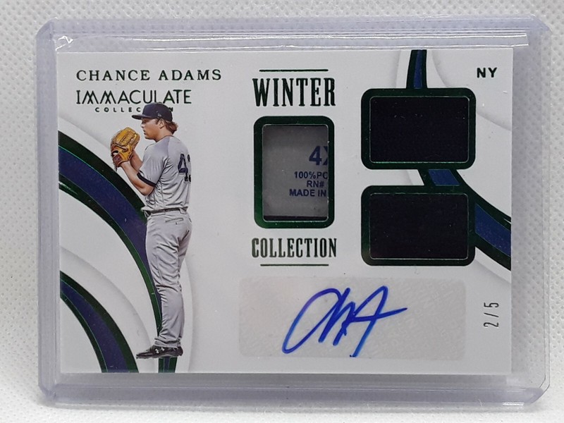 Chance Adams 2019 Immaculate Baseball SSP TAG PATCH AUTO (2/5) New York Yankees