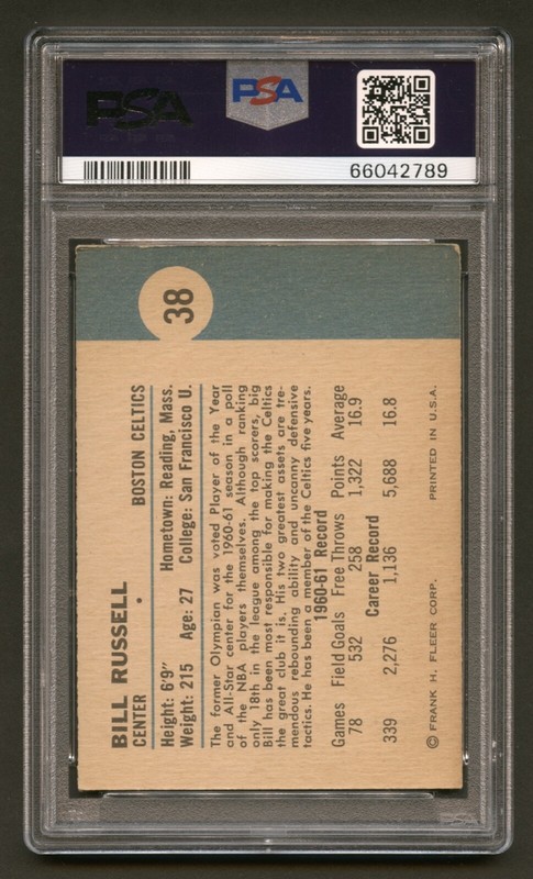 1961 BILL RUSSELL PSA 3 VG FLEER HOF BOSTON CELTICS LEGEND GEM CARD (#38) RZC view 2