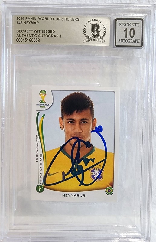 2014 Brazil Neymar Jr Signed Panini World Cup Stickers #48 BAS Beckett Grade 10