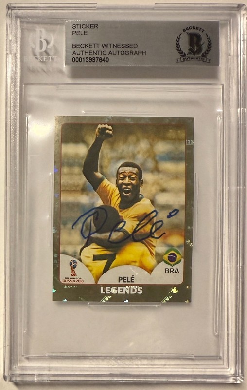 2018 FIFA World Cup Russia Panini Pele Sticker #680 Auto On Sticker BAS Beckett