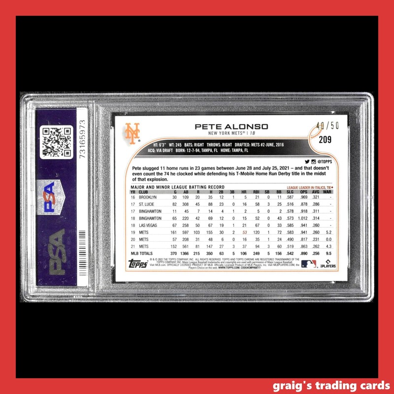 2022 Ben Baller Chrome Gold Refractor /50 #209 Pete Alonso PSA 10 view 2