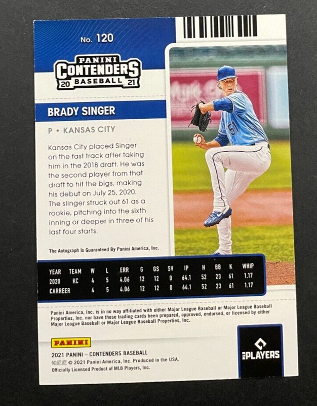 2021 Panini Contenders - Brady Singer #120 Kansas City Royals - ROOKIE AUTO view 2
