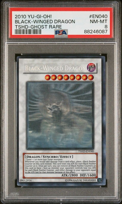 2010 YUGIOH THSD-EN040 BLACK-WINGED DRAGON GHOST RARE PSA 8 NM #88246087