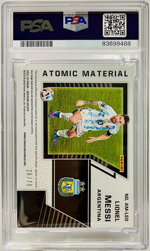 2022-23 Obsidian Atomic FIFA Patch Auto Lionel Messi /75 #AM-LEO PSA Authentic view 2