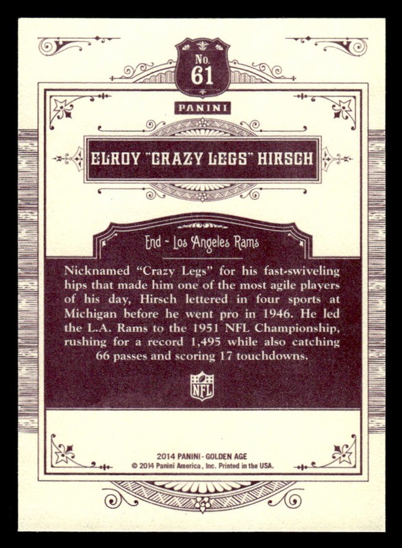 2014 Panini Golden Age #61 Elroy "Crazy Legs" Hirsch Card Los Angeles Rams view 2