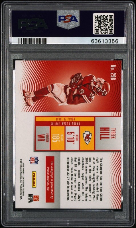 2016 Tyreek Hill Panini Contenders Rookie Ticket CRACKED ICE /24 PSA 9 Auto 10 view 2