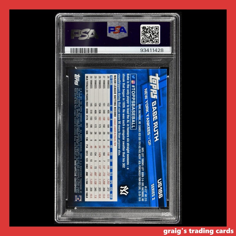 2017 Topps Update #US166 Babe Ruth PSA 10 GEM-MT view 2