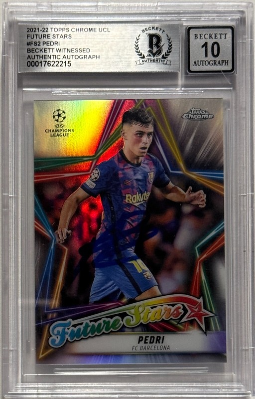 2021-22 Topps Chrome UCL Signed Pedri #FS2 FC Barcelona Beckett Auto Grade 10 view 2
