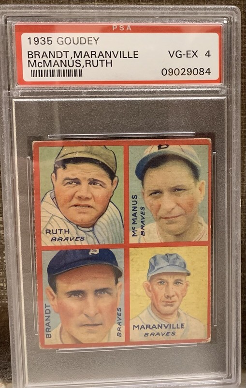 1935 Goudey 4 in 1 Babe Ruth, Mcmanus, Brandt & Maranville Card #3A - PSA 4