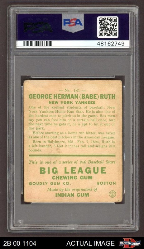 1933 Goudey #181 Babe Ruth Yankees HOF PSA 2 - GOOD view 2