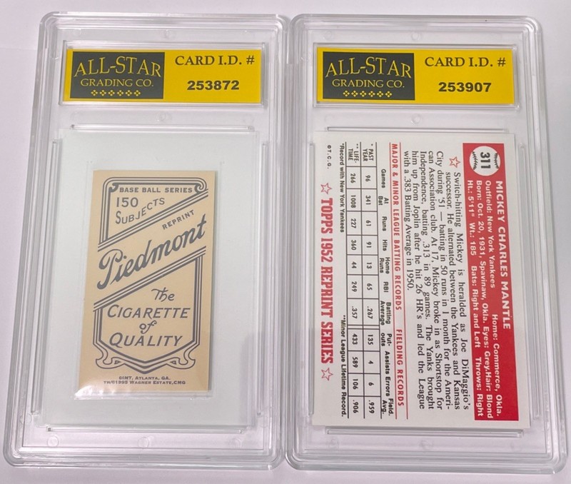 Honus Wagner 1909 T206  Licensed REPRINT (1995)+ 52T MANTLE GRADED ASG 10 MINT#8 view 2