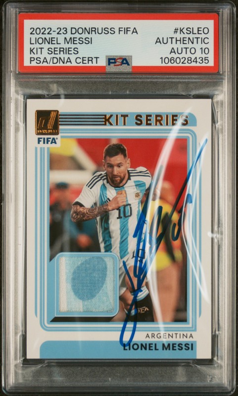 2022-23 Panini Donruss FIFA #KSLEO Lionel Messi Patch PSA Authentic Auto 10