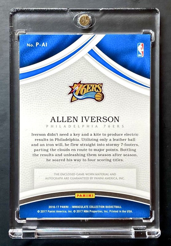 2016-17 Panini Immaculate ALLEN IVERSON Jersey Number #3/40 GAME-WORN Patch Auto view 2