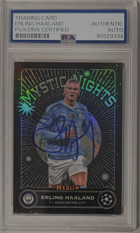 2023-24 Topps Merlin UEFA UCC Erling Haaland Signed #MN-14 PSA AUTHENTIC AUTO