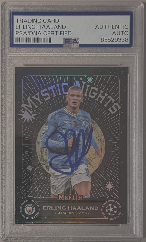 2023-24 Topps Merlin UEFA UCC Erling Haaland Signed #MN-14 PSA AUTHENTIC AUTO view 2