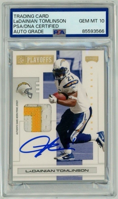 LaDainian Tomlinson Signed '07 Playoff Materials Gold #10/10 Patch Game Worn PSA