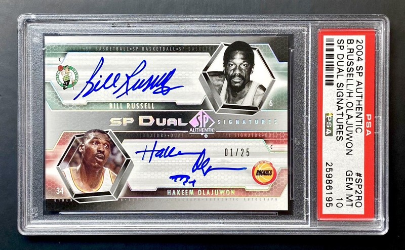 2004-05 SP Authentic BILL RUSSELL/HAKEEM OLAJUWON #1/25 Dual Auto PSA 10 POP 1