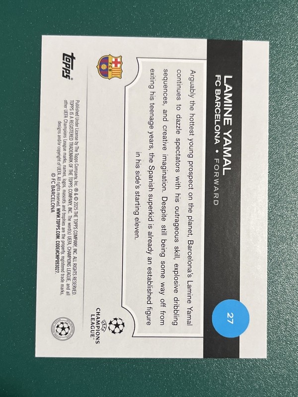 2024-25 Topps Uefa Club Competitions - Future Stars Lamine Yamal #27 Rookie RC view 2