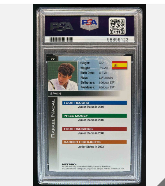 2003 Netpro International Rafael Nadal #77 PSA 9 view 2