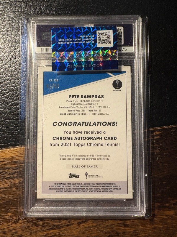 2021 Topps Chrome Tennis Refractor Pete Sampras AUTO /50 PSA 10 GEM MINT view 2