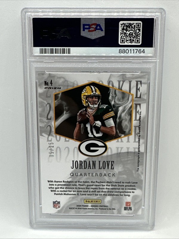 2020 Panini Honors Jordan Love 2004 Rookies Signatures Orange Auto #05/25 PSA 10 view 2