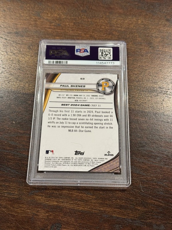 2024 Bowman’s Best Paul Skenes RC #53 PSA 9 view 2