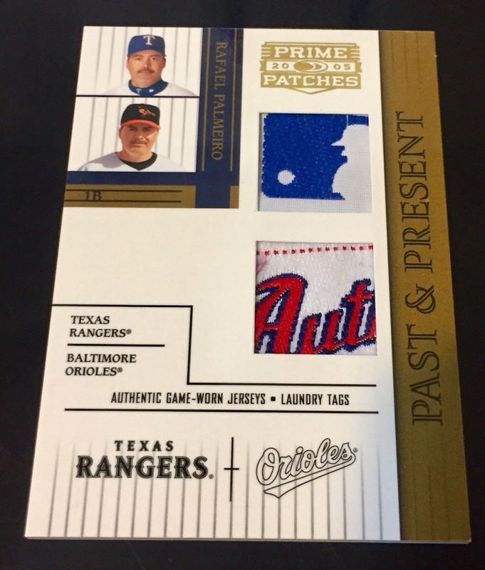 2005 Prime Patches Rafael Palmeiro MLB Logoman Shield Laundry Tag Dual Patch 3/5