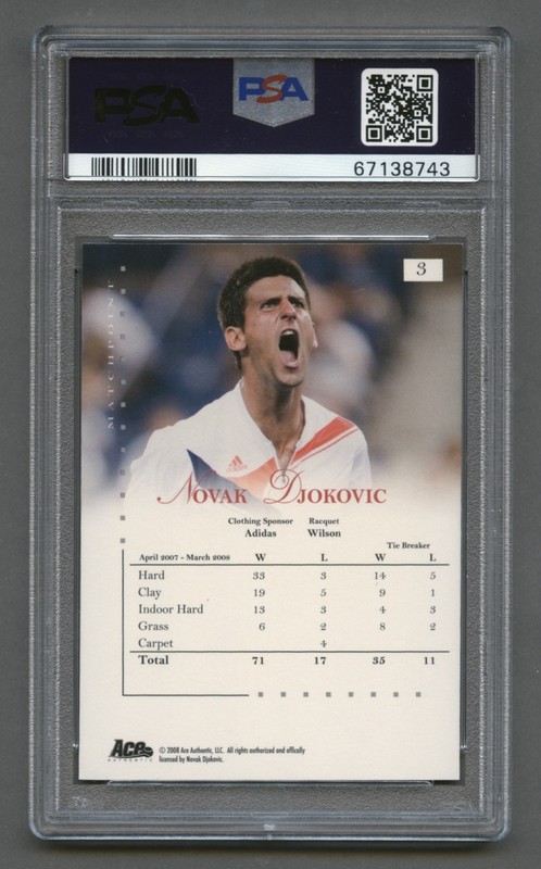 2008 NOVAK DJOKOVIC PSA 9 MINT ACE AUTHENTIC MATCH PT BLUE FOIL HOF NOVAK #3 RZC view 2