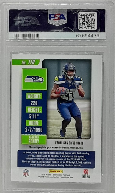*PSA 9* Rashaad Penny 2018 Contenders Auto-Championship Ticket (24/25) - view 2
