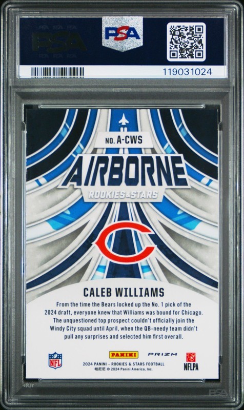 2024 Panini Rookies & Stars - Airborne Caleb Williams #A-CWS Red Plaid RC PSA 8 view 2