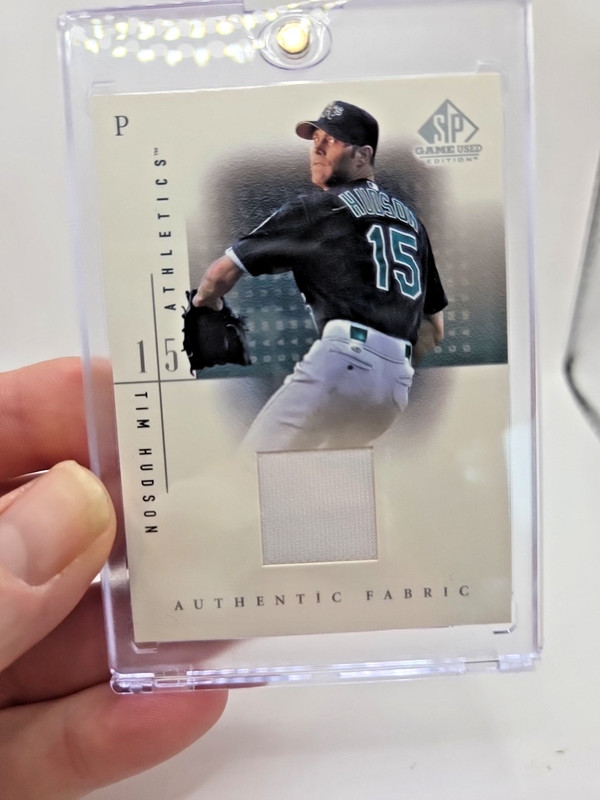 TIM HUDSON ATHLETICS LEGEND CERTIFIED AUTHENTIC BASEBALL GAME USED JERSEY CARD