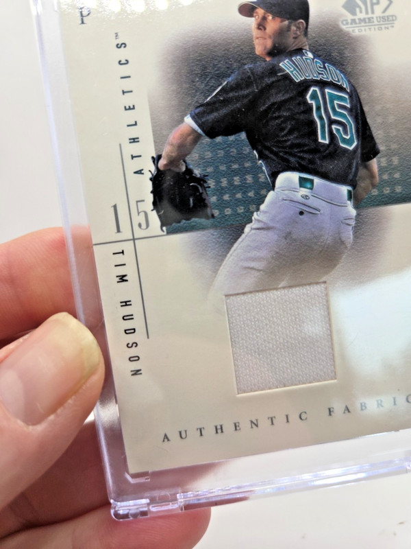 TIM HUDSON ATHLETICS LEGEND CERTIFIED AUTHENTIC BASEBALL GAME USED JERSEY CARD view 2