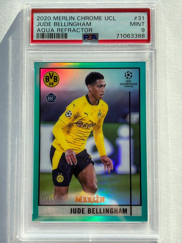 2020 Merlin Chrome UCL JUDE BELLINGHAM RC "Aqua Refractor" #/199 PSA 9