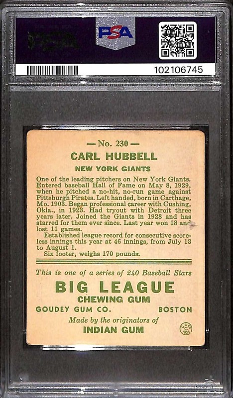 1933 Goudey #230 Carl Hubbell HOF PIT PSA 2 GOOD C102159 view 2
