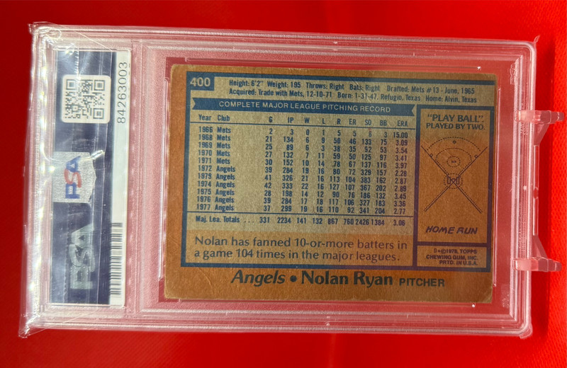 ⚾️1978 Topps Nolan Ryan ✍️Auto #400 Anaheim Angels PSA GEM MT 10; view 2