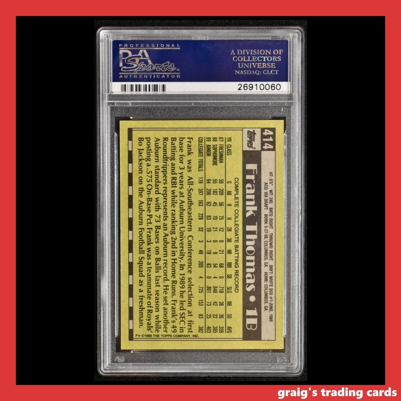 1990 Topps Name on Front Frank Thomas #414 PSA 10 GEM-MT view 2