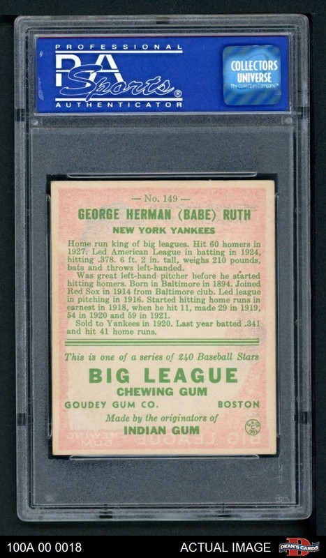 1933 Goudey #149 Babe Ruth Yankees HOF PSA 4 - VG/EX view 2