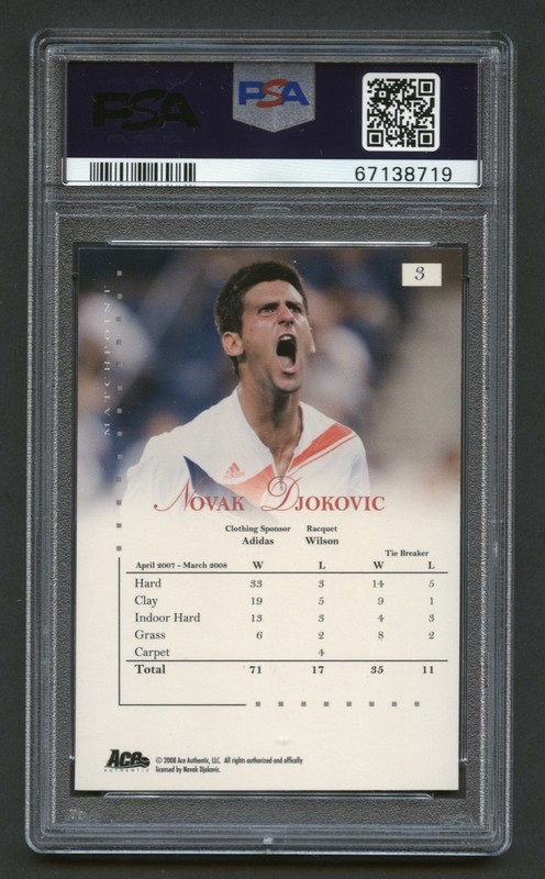 2008 NOVAK DJOKOVIC PSA 9 MINT ACE AUTHENTIC MATCH PT BLUE FOIL HOF JOKER #3 RZC view 2