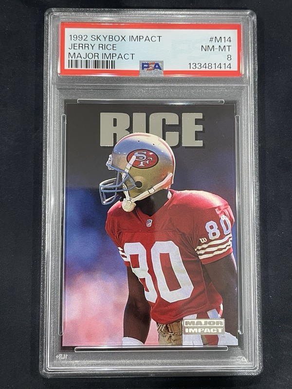 Jerry RICE 1992 Skybox Impact MAJOR IMPACT #M14 Insert New PSA 8 NM-MT 49ers '92