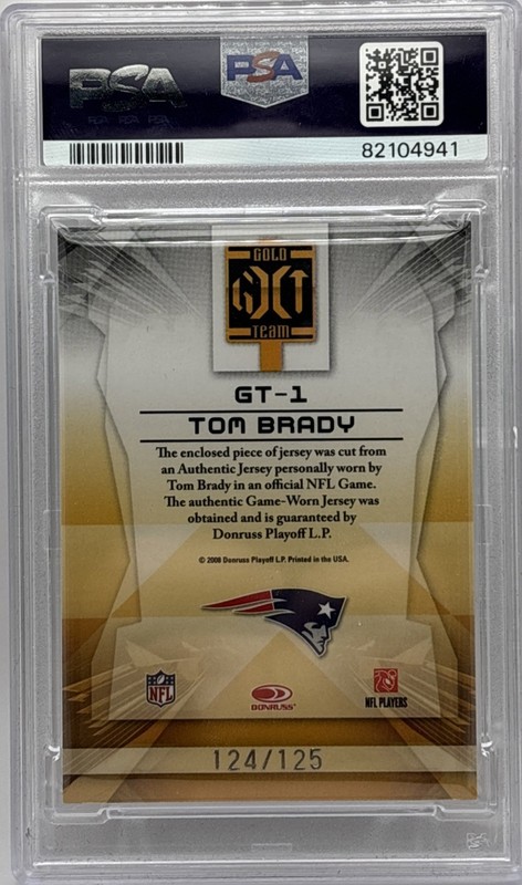 Tom Brady 2008 Leaf Certified Gold Team Materials Game Worn Patch /125 PSA 8 📈  view 2