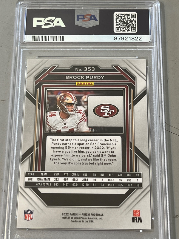 2022 Prizm Brock Purdy Rookie San Francisco 49ers PSA 10 #353 view 2